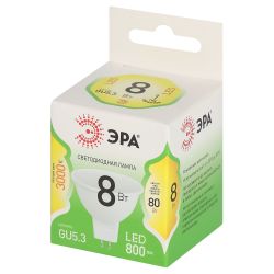 Лампа светодиодная ЭРА GREEN LINE LED MR16-8W-830-GU5.3 GL 8Вт софит теплый свет GU5.3