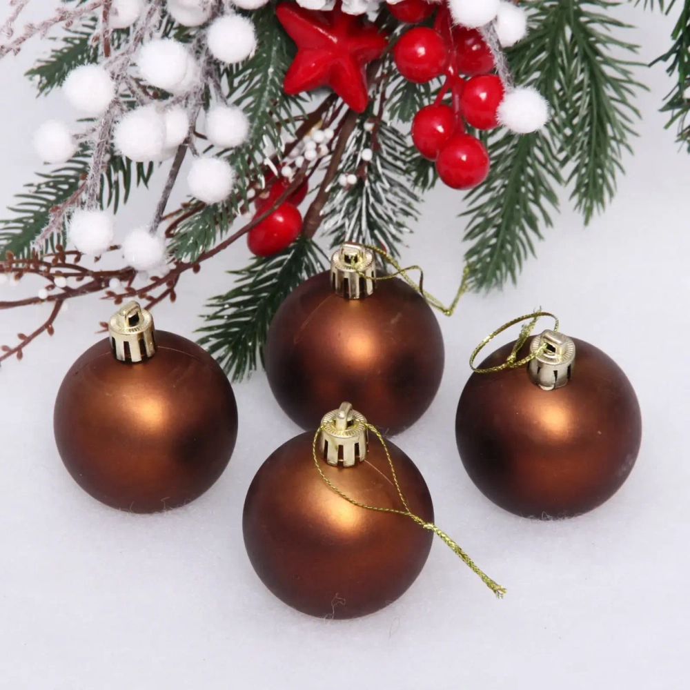 Новогодние шары 5 см (набор 4 шт) «Матовый», шоколад