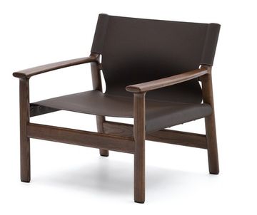 Кресло Jan из переработанной кожи темно-коричневого цвета и ясеня в ореховом цвете