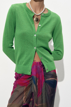 ZARA ОДНОТОННЫЙ КАРДИГАН В СТИЛЕ РУСТИК, ЗЕЛЕНЫЙ