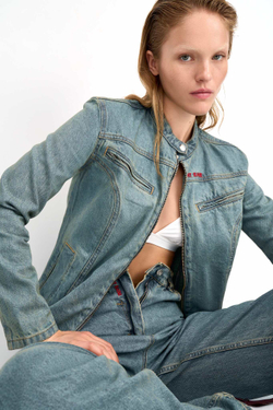 Джинсовая куртка женская байкерская JEANS BIKER JACKET GREEN