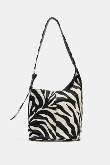 ZARA АСИММЕТРИЧНАЯ МИНИ-СУМКА ИЗ МЯГКОЙ КОЖИ, ЗЕБРА