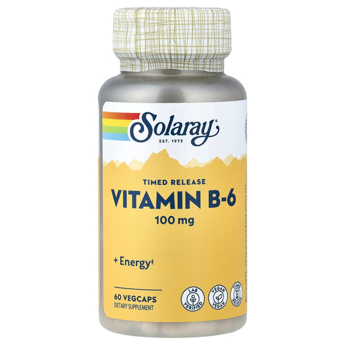 Solaray, Timed Release, витамин B6, 100 мг, 60 растительных капсул