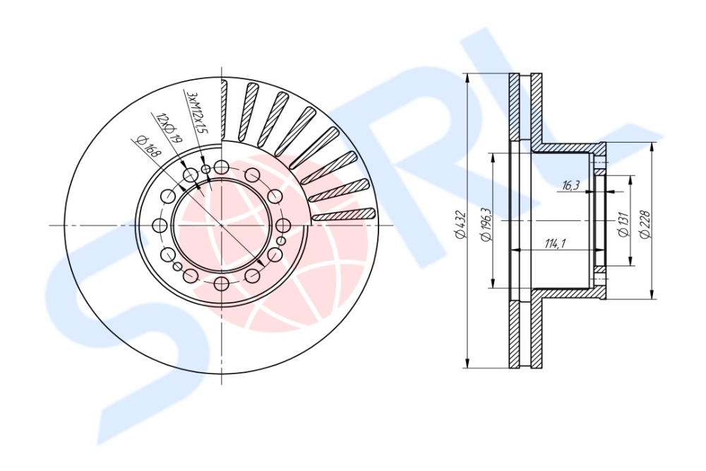 Диск тормозной 432/131x45/130 12n-168-19 MAN (81508030040) SORL