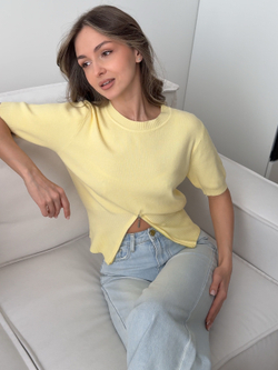 Топ вязаный, базовый, с коротким рукавом, на молнии