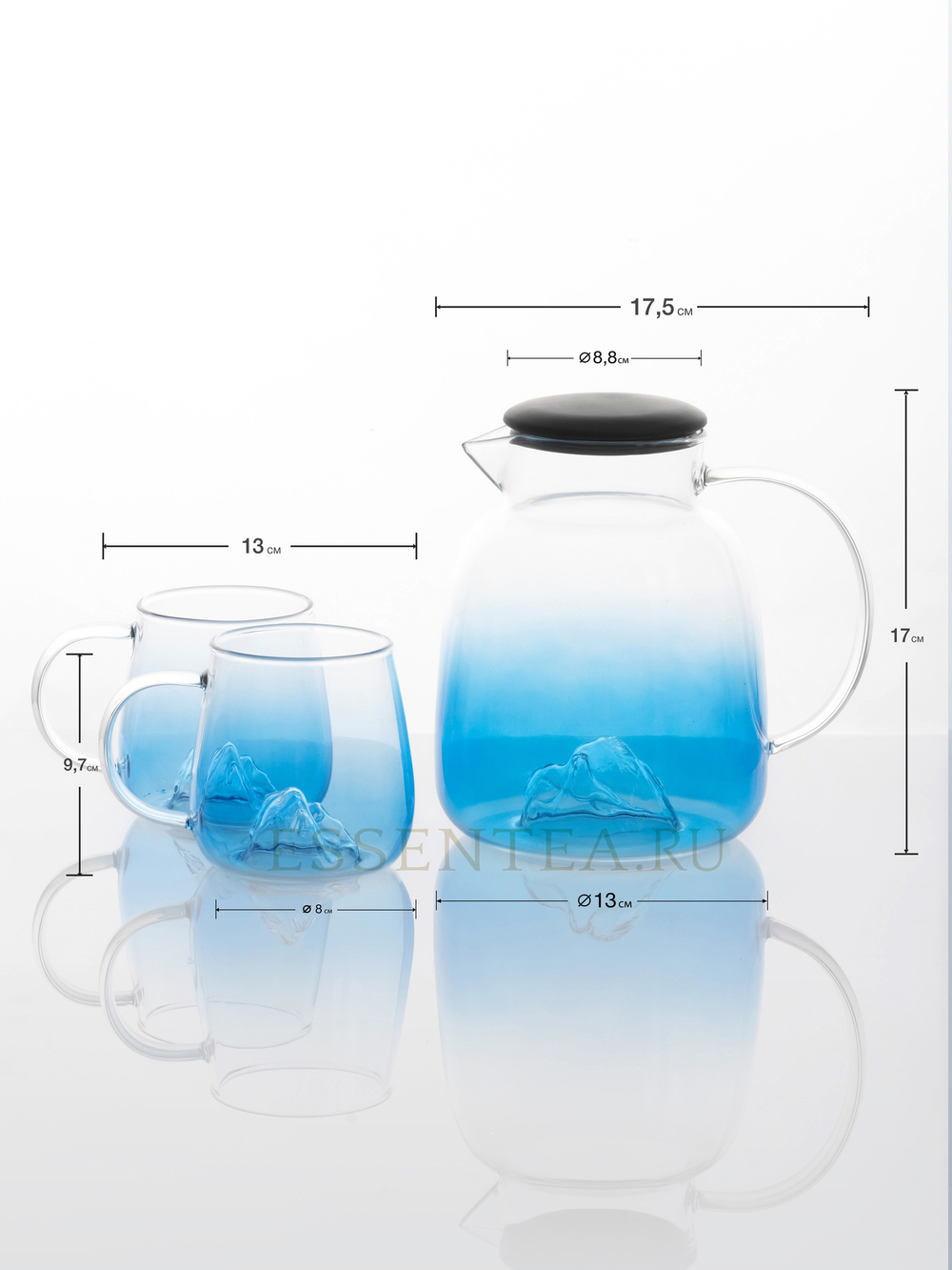 Набор посуды "Мейтонг" из стекла, (кувшин на 1800мл и две чашки по 300мл )