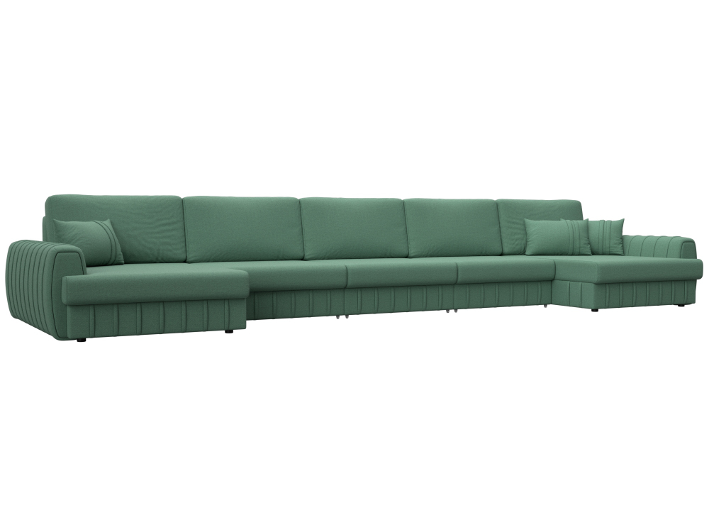 Диван П-образный Лига-057 НПБ МегаЛонг, Амур 11 зеленый, Рогожка, 129354