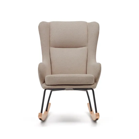 Maustin Кресло-качалка из бежевой овчины со стальной конструкцией и деревом бука