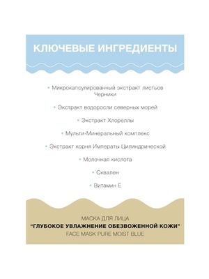 LuLuLun Набор из 32 масок для лица «Глубокое Увлажнение Обезвоженной Кожи» Face Mask Pure Moist Blue