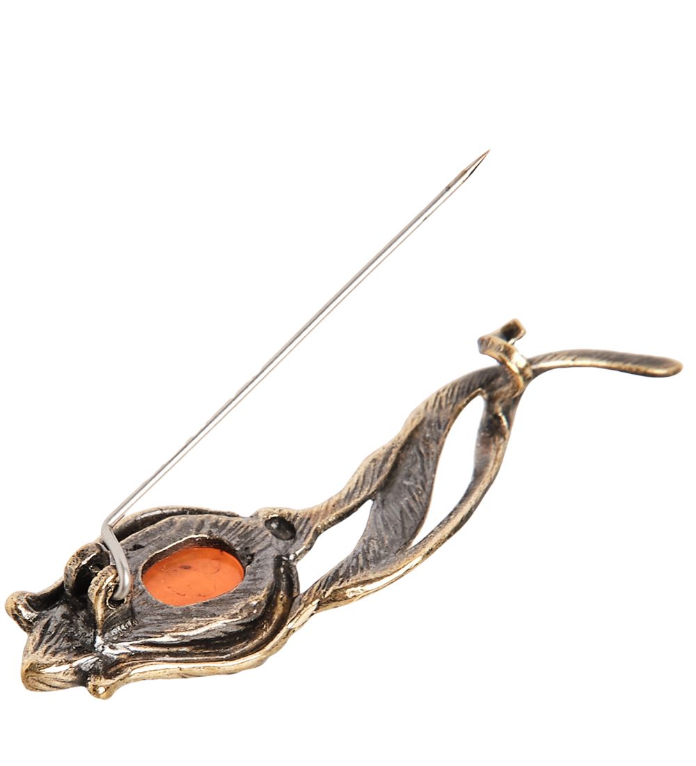 AM-2403 Брошь «Тюльпан Вечной любви» (латунь, янтарь)