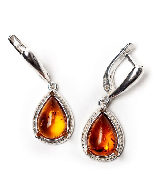 Серьги с натуральным янтарем коньячного цвета