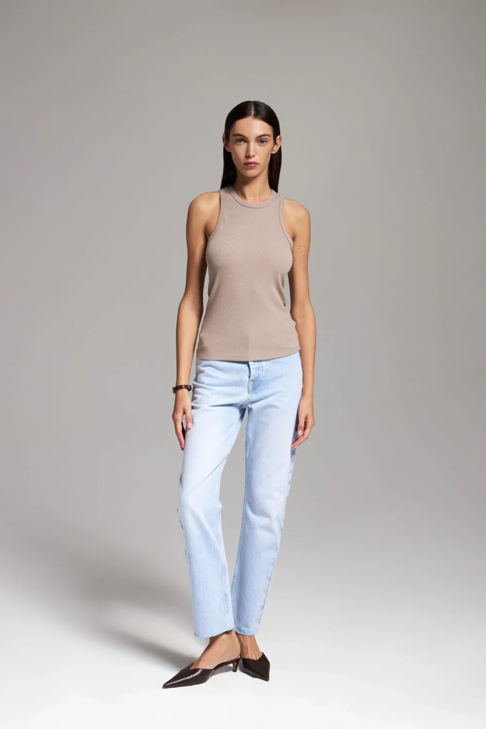 Базовая майка в рубчик, Бежевый