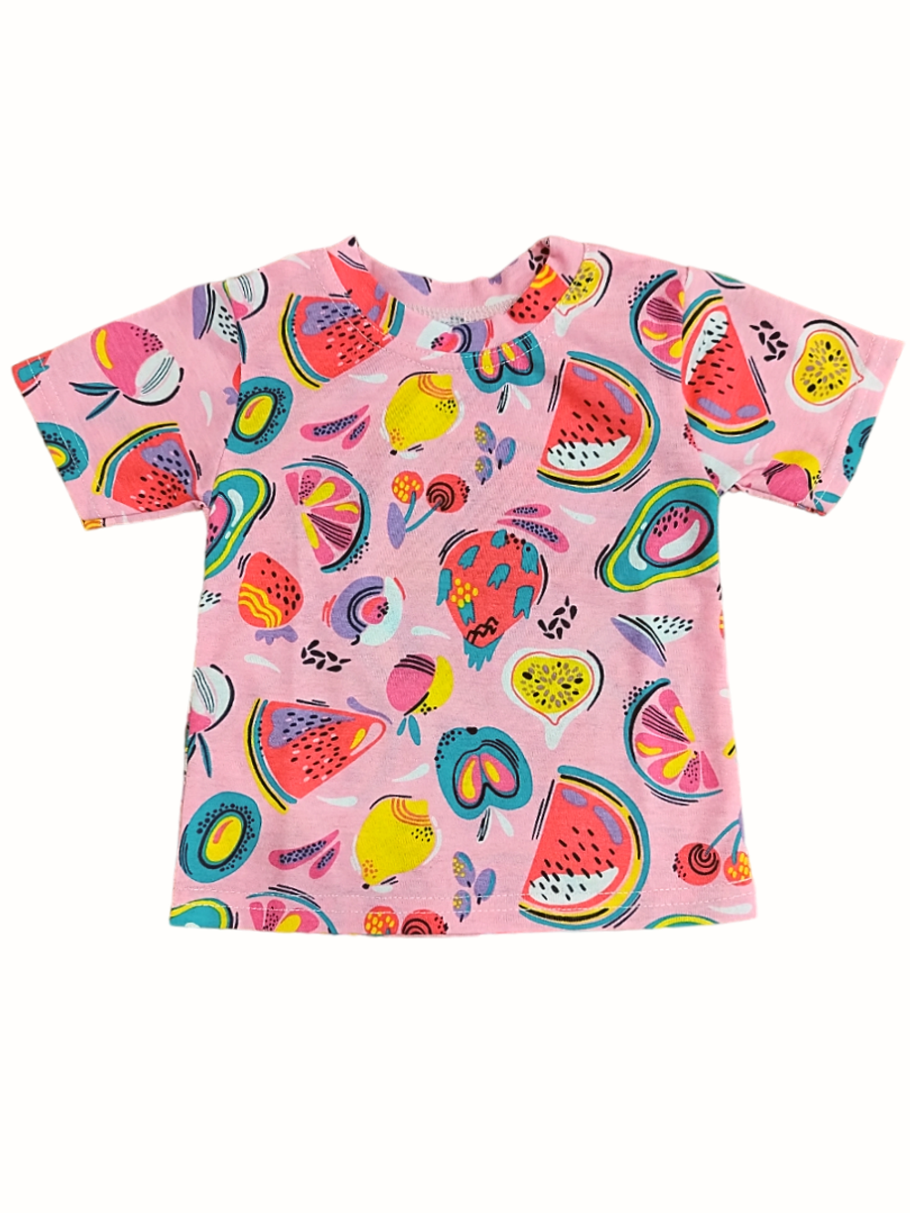 1070 Футболка детская фрукты на розовом (72-140)