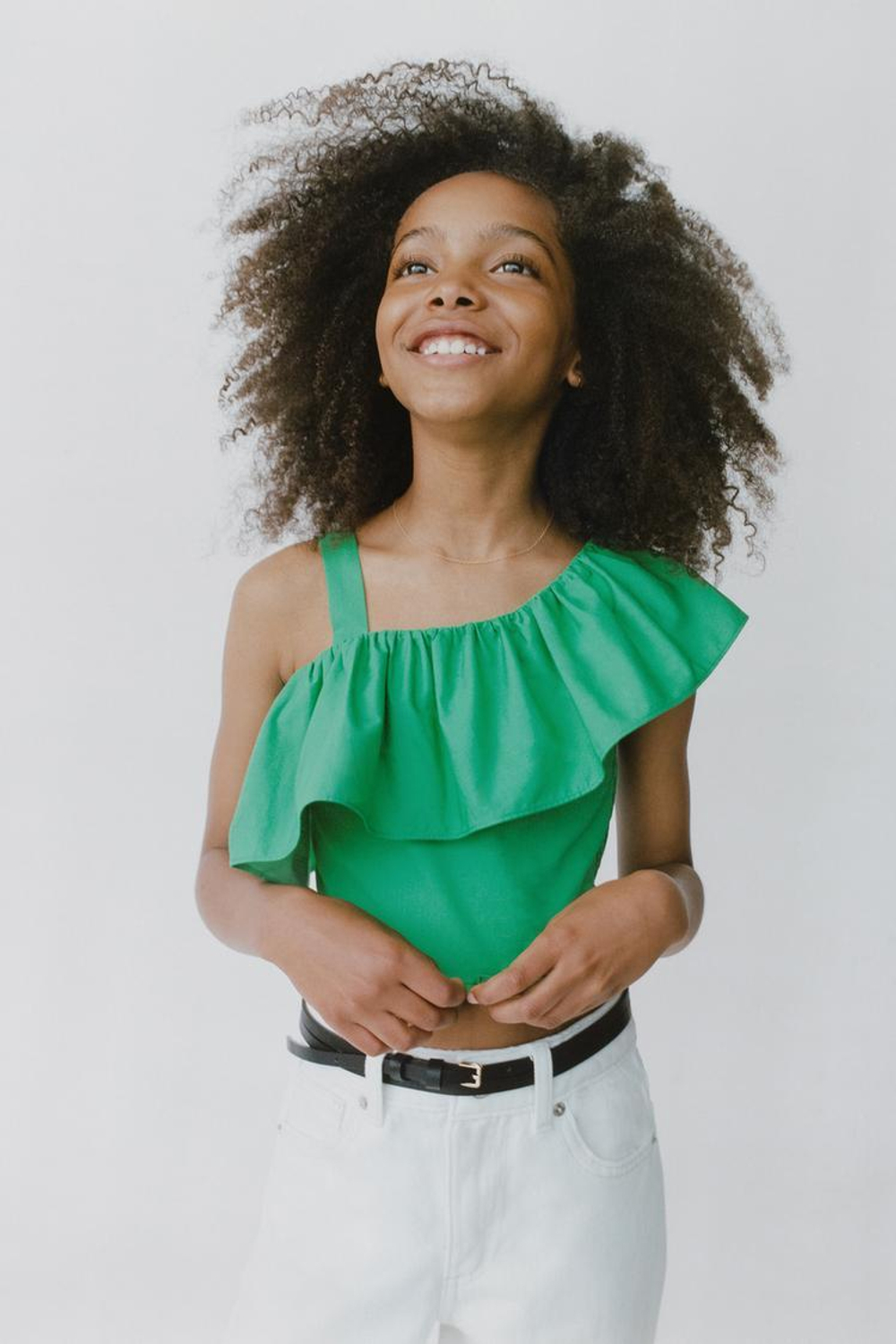 ZARA ТОП С ВОЛАНАМИ, ЗЕЛЕНЫЙ