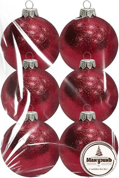Набор пластиковых шаров Искристый, 65 мм., 6шт., красный, ПромЕлка (НШИПЛ-65RED)