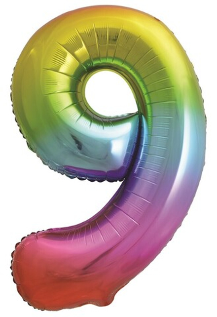 Шар (34''/86 см) Цифра, 9, Яркая радуга, Градиент