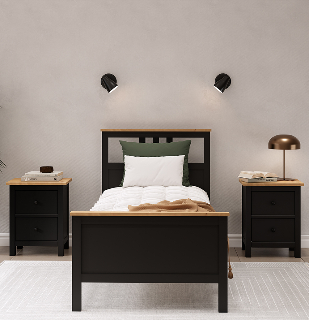 Односпальная кровать, КЫМОР (HEMNES), 90х200 см, черный/светло-коричневый