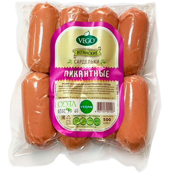 Сардельки веганские пикантные Вего 500г