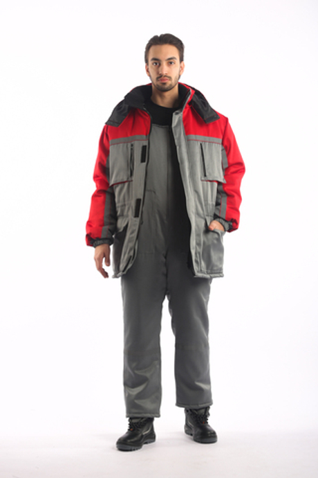 Костюм "Стронг" зим: куртка дл., п/к. т.серый с красной отделкой, СОП-25 мм.