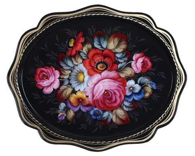 Жостовский поднос декоративный, размер 38х30 см (A15), металлический