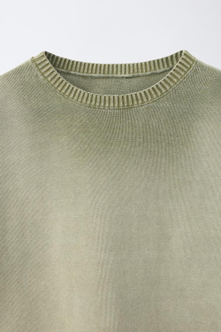 ZARA ФУТБОЛКА С ЭФФЕКТОМ ПОТЕРТОСТИ, ЗЕЛЕНОВАТЫЙ