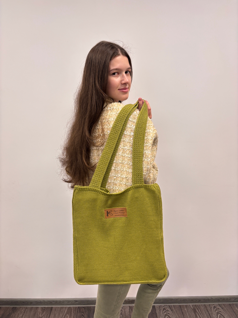 Вязаный шоппер "Джерси" 36х36см (оливковый)