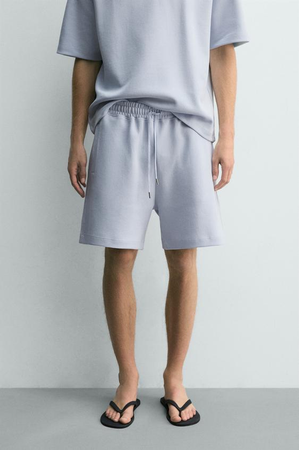 ZARA ШОРТЫ-ДЖОГГЕРЫ RELAXED FIT INTERLOCK, НЕБЕСНО-ГОЛУБОЙ