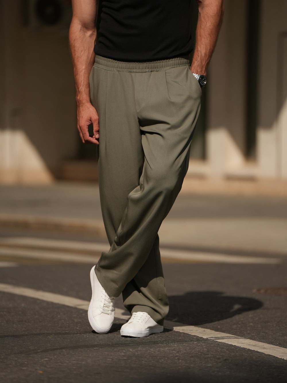 Брюки широкие легкие | olive