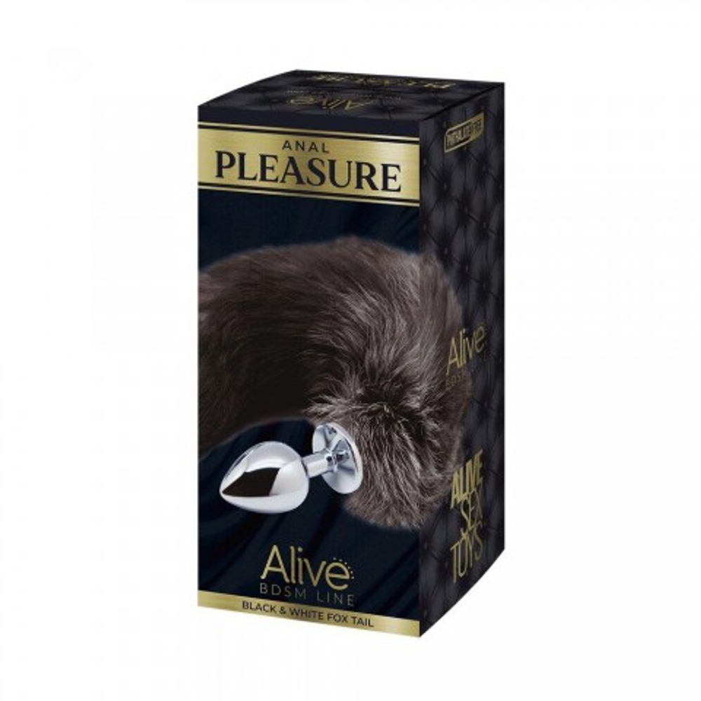 Анальный плаг с лисьим хвостом Black and White Fox Tail L от Alive