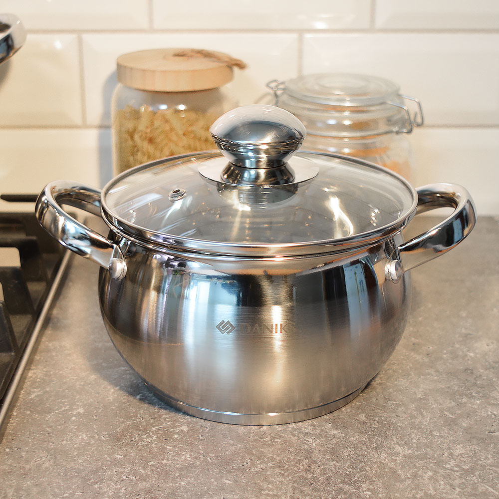 Набор кастрюль 3 предмета (1,9л, 2,9л, 3,9л) нерж, индукция, "Daniks" Классика SD-6