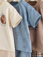 Футболка и шорты в комплекте для малышей Next E81-349, 3 шт., Молочный, Голубой, Коричневый