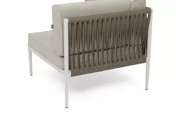 "Касабланка" угловой модуль плетеный из роупа, каркас алюминий светло-серый (RAL7035) муар, роуп серо-коричневый 23мм, ткань бежевая 15052