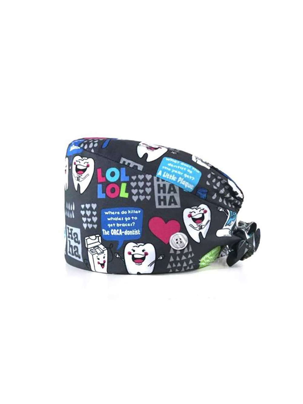 Шапочка медицинская, принт "Зубной смех", серый