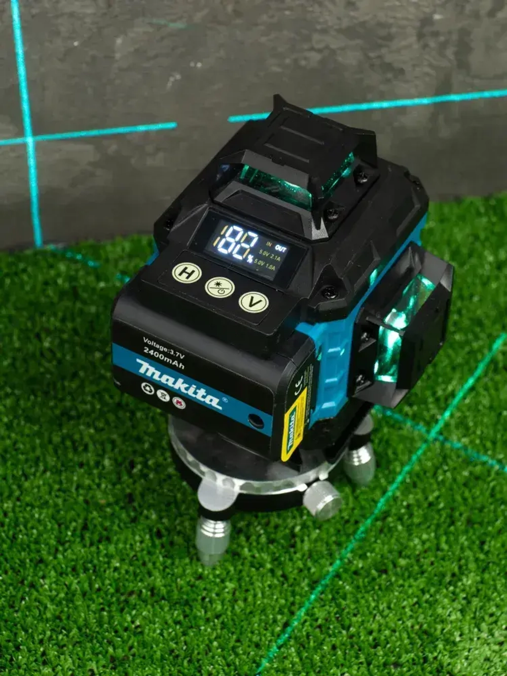 Лазерный уровень, строительный, нивелир 360 аккумуляторный 4d, 16 зеленых лучей. 2 АКБ