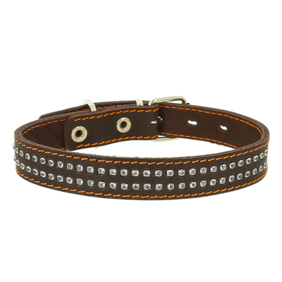 Ошейник кожаный двойной со стразами ширина 35мм (обхв.шеи 50-59см)