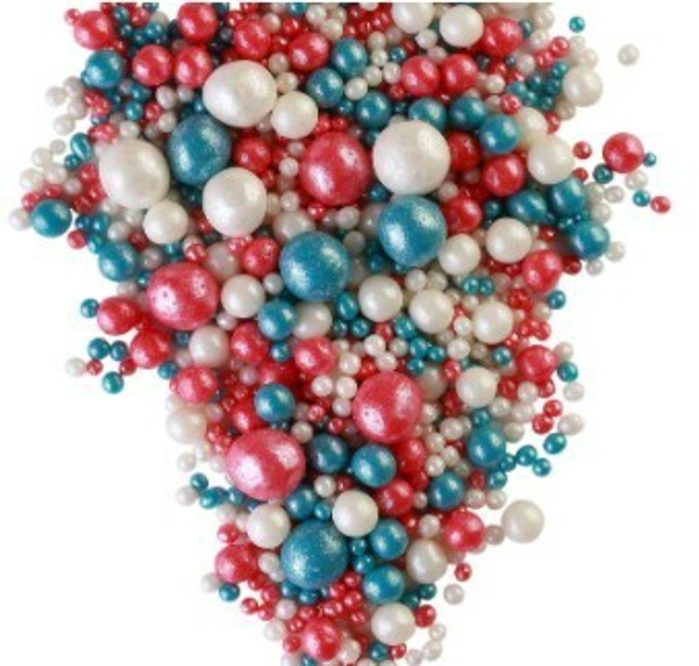 Шарики кранч бирюза, красный, серебро  100 гр.