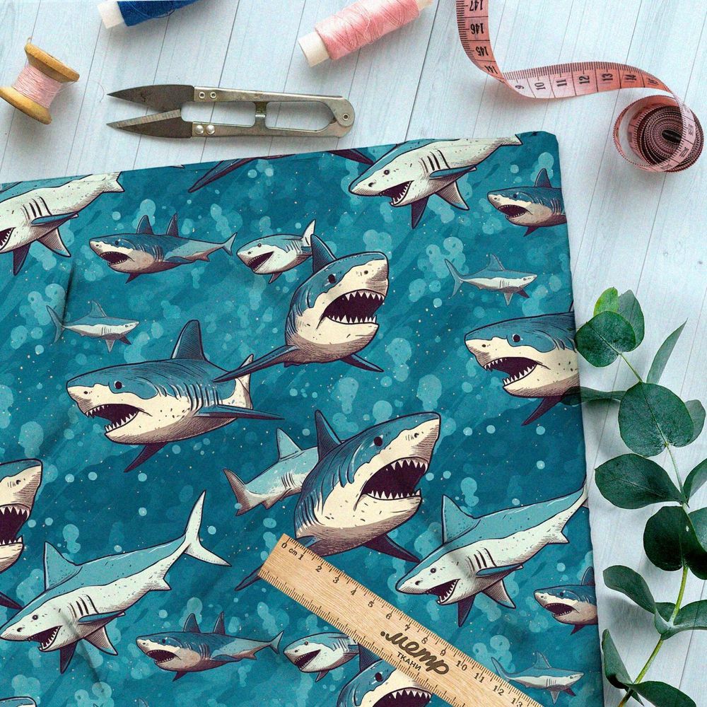 Ткань премиум габардин хищные акулы