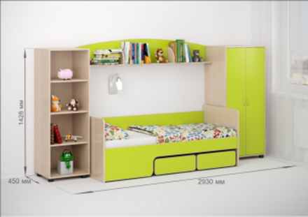 Детская стенка КарИВи Л-№24  Дуб Молочный Лайм