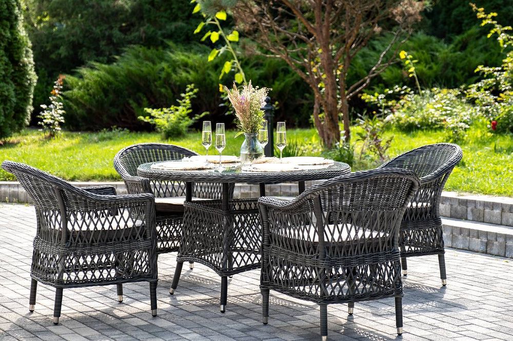 "Дольче" обеденная группа из искусственного ротанга, цвет графит