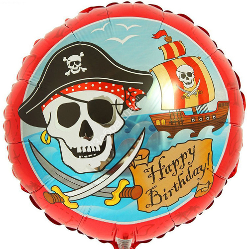 Шар фольгированный Круг "С Днём Рождения Пираты" 18" с гелием
