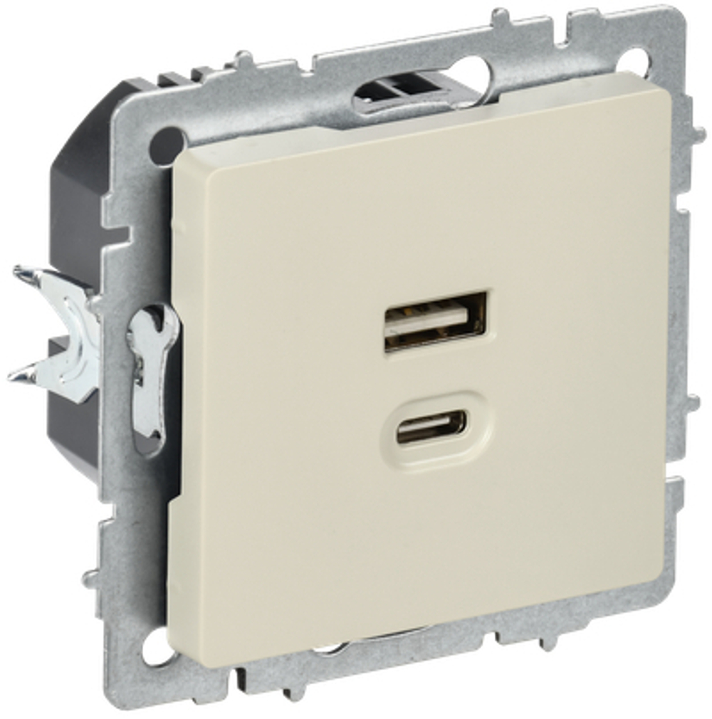 BRITE Розетка USB A+C 45Вт высокоскоростная зарядка РЮ11-2-БрКр бежевый IEK