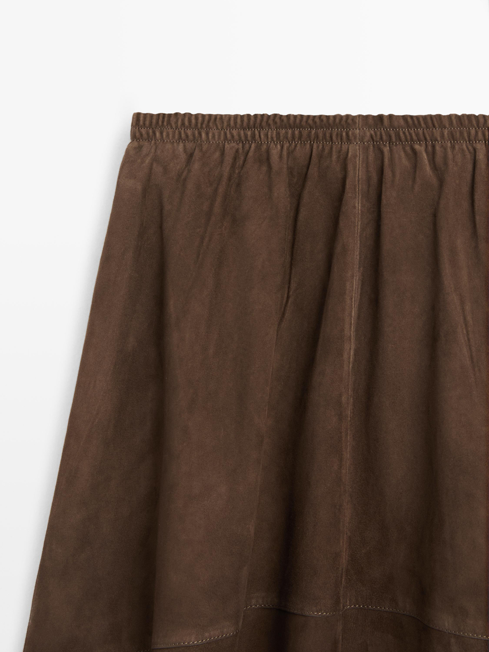 Massimo Dutti Замшевая кожаная юбка миди, коричневый