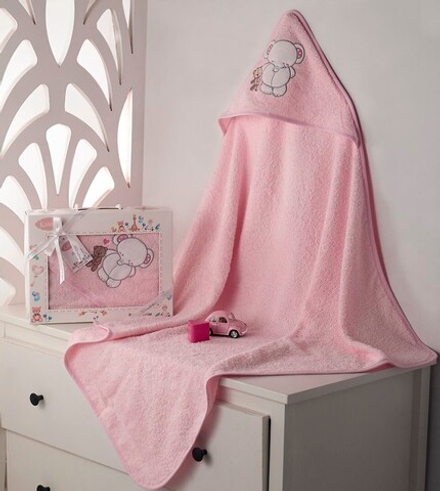 Детское полотенце-уголок слон 90х90 розовый