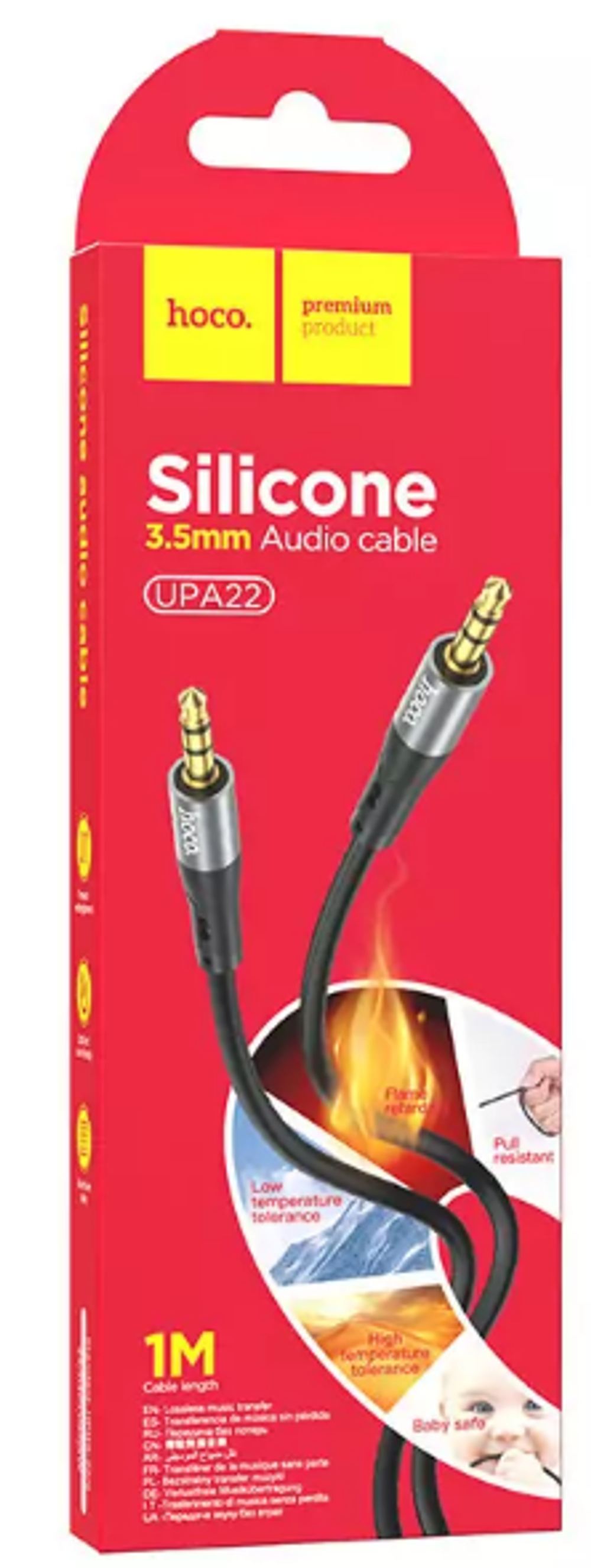 Шнур AUX (аудиокабель)-адаптер Айфон lighting 3,5А, 1,0м черный силикон "Hoco" UPA22