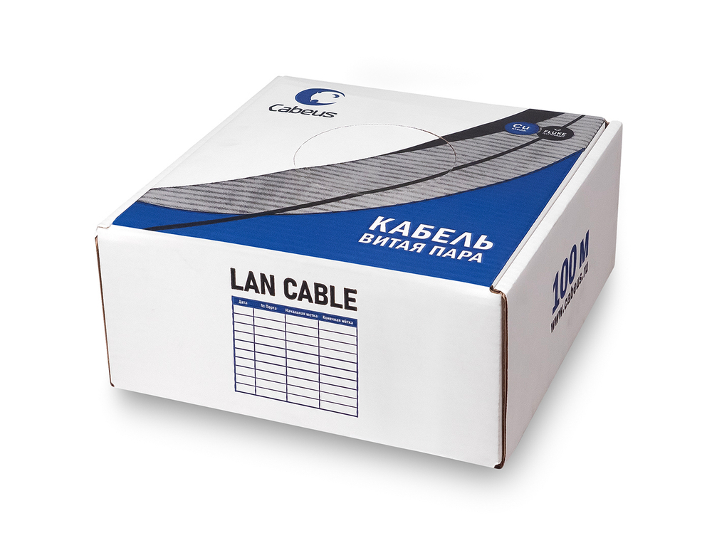 Кабель витая пара U/UTP 5e кат. 4 пары Cabeus UTP-4P-Cat.5e-SOLID-LSZH-GY-LIGHT-100