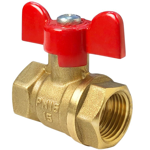 Кран латунный шаровой Valfex.217.LB1 11Б27фт1М, DN 15, PN 40, муфта-муфта, бабочка