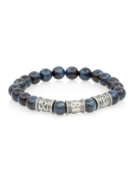 Браслет из натурального соколиного глаза с рунами Одал, Тейваз, Феху - Достижение целей, вид спереди