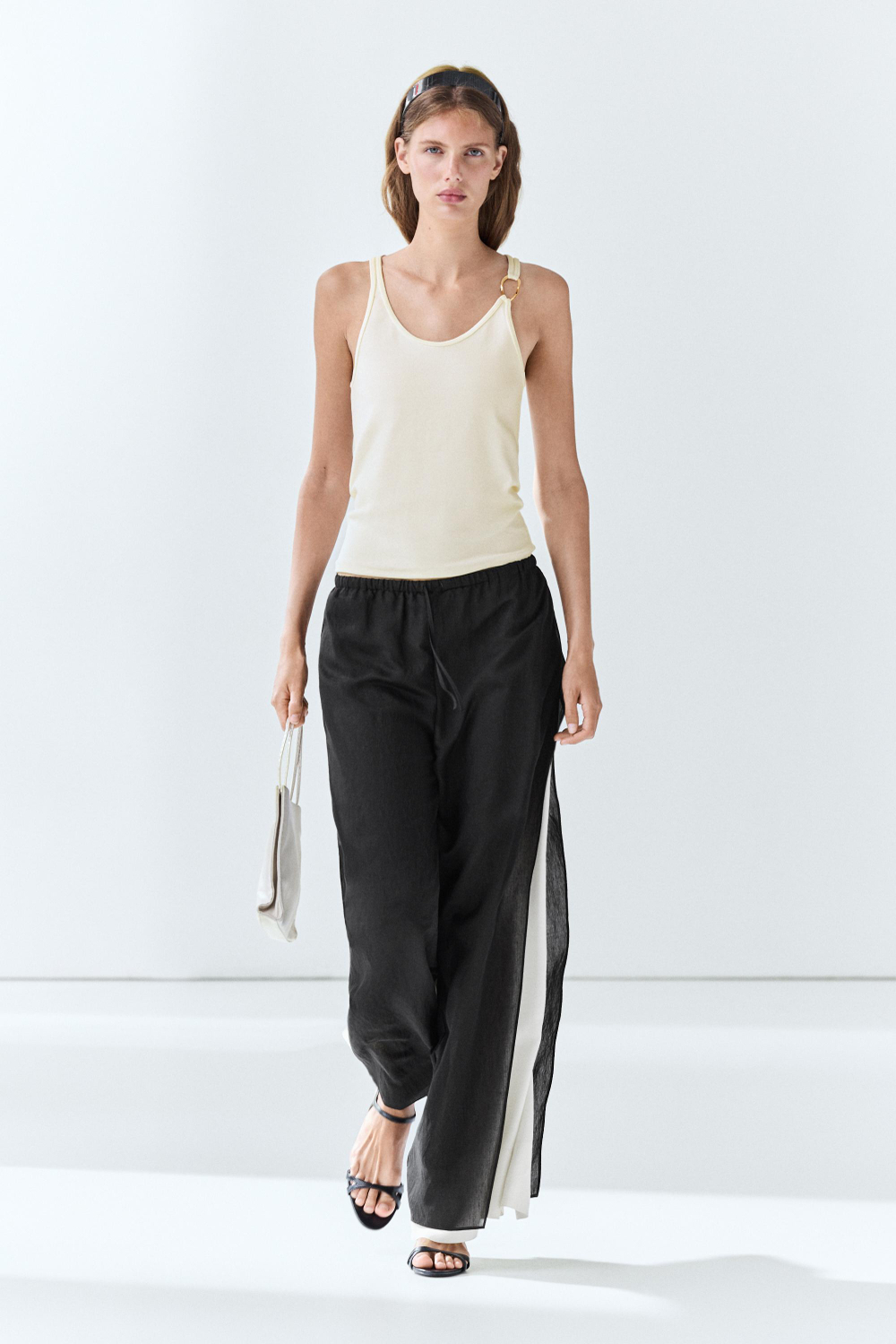 Massimo Dutti Струящиеся широкие брюки Total Look, черный