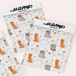 Ткань саржа коты мультяшные