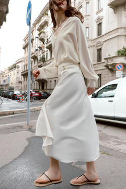 ZARA ЮБКА-ПАРЕО МИДИ С ПРЯЖКОЙ, БЕЛЫЙ